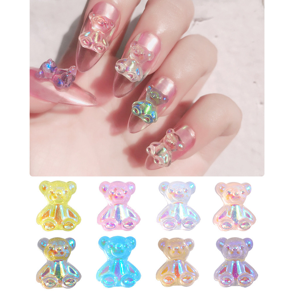 Aurora Crystal Glue Symphony Candy Bear Skirt Peach Blossom Jewelry Nail Art Decoration Diamond nail charms wholesale