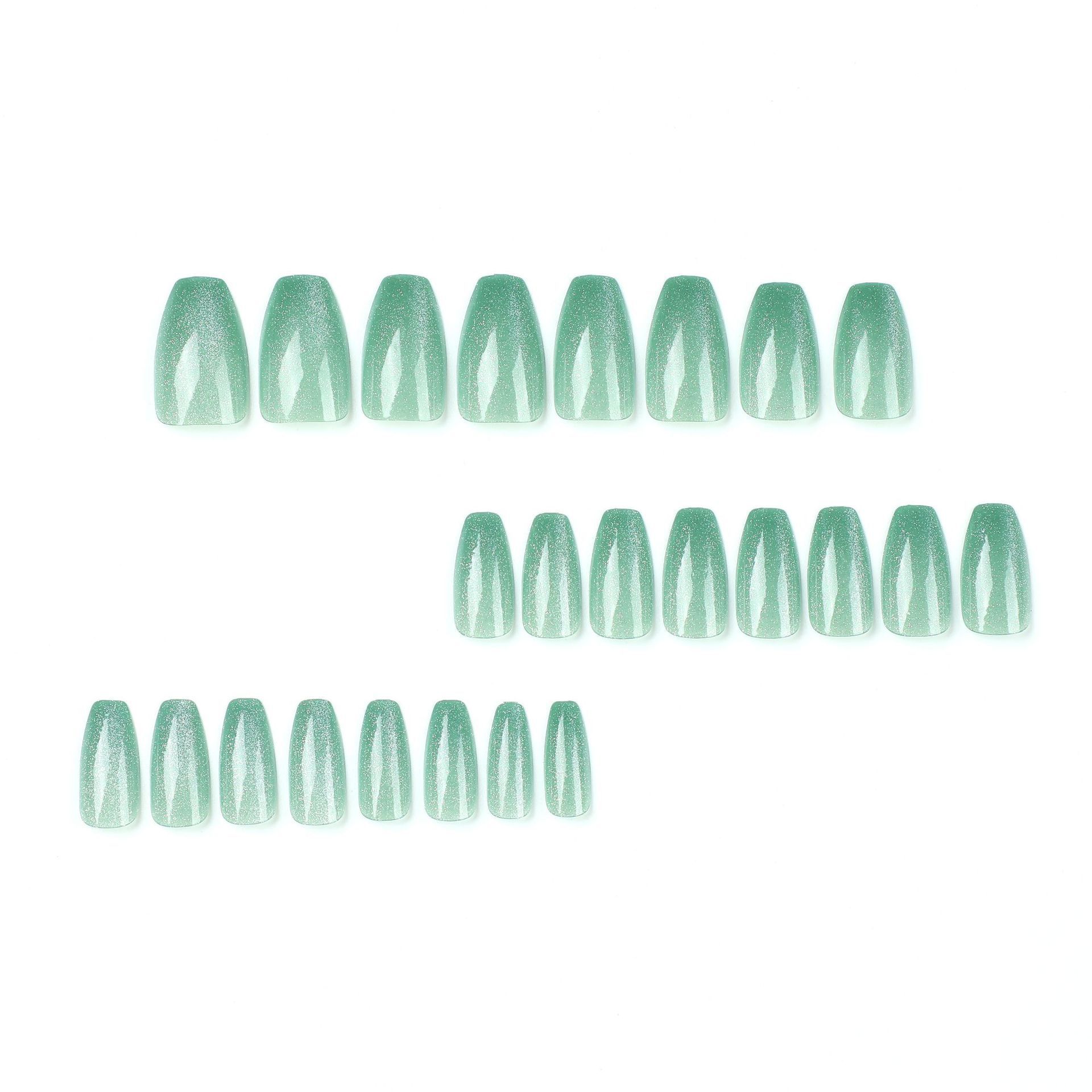 The Best Price Cat Eye Press on Nails Customized Package Fake Nails Artificial Fingernails False Glue Green Coffin Abs French