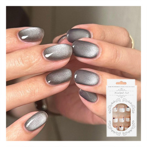 Cat Eye Press on Nails grey Coffin False Nails Artificial Fingernails Acrylic Nai l Supplies Fake Nails Wholesale Price