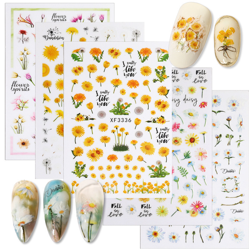 new hot selling manicure sunflower stickers small daisy flowers spring and summer small fresh DIY adhesive nail stickers