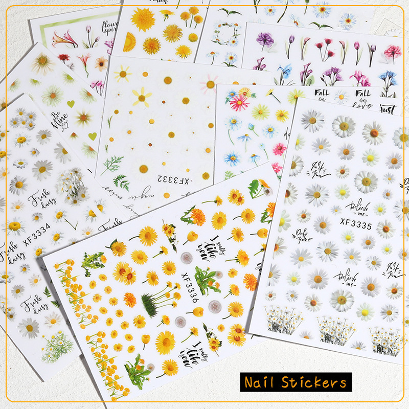 new hot selling manicure sunflower stickers small daisy flowers spring and summer small fresh DIY adhesive nail stickers