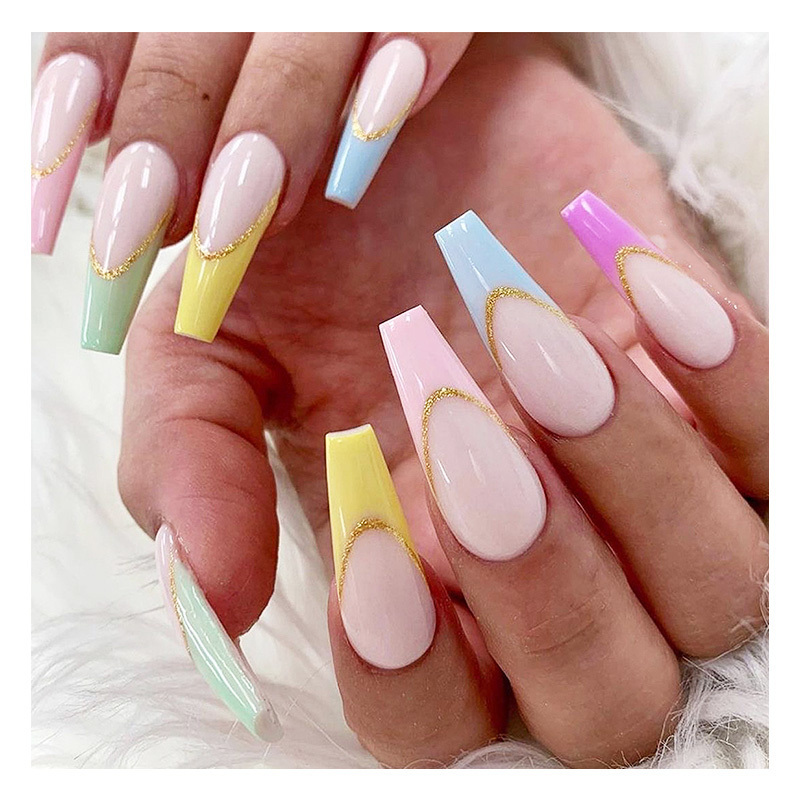 Rainbow French Series Wearable Manicure Nail Patch Removable acrylic nail kit professional full set beauty products