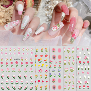 Tulip Pattern Manicure Stickers 3D Adhesive Spring and Summer New Small Fresh Pink Flower Decorative Nail Stickers