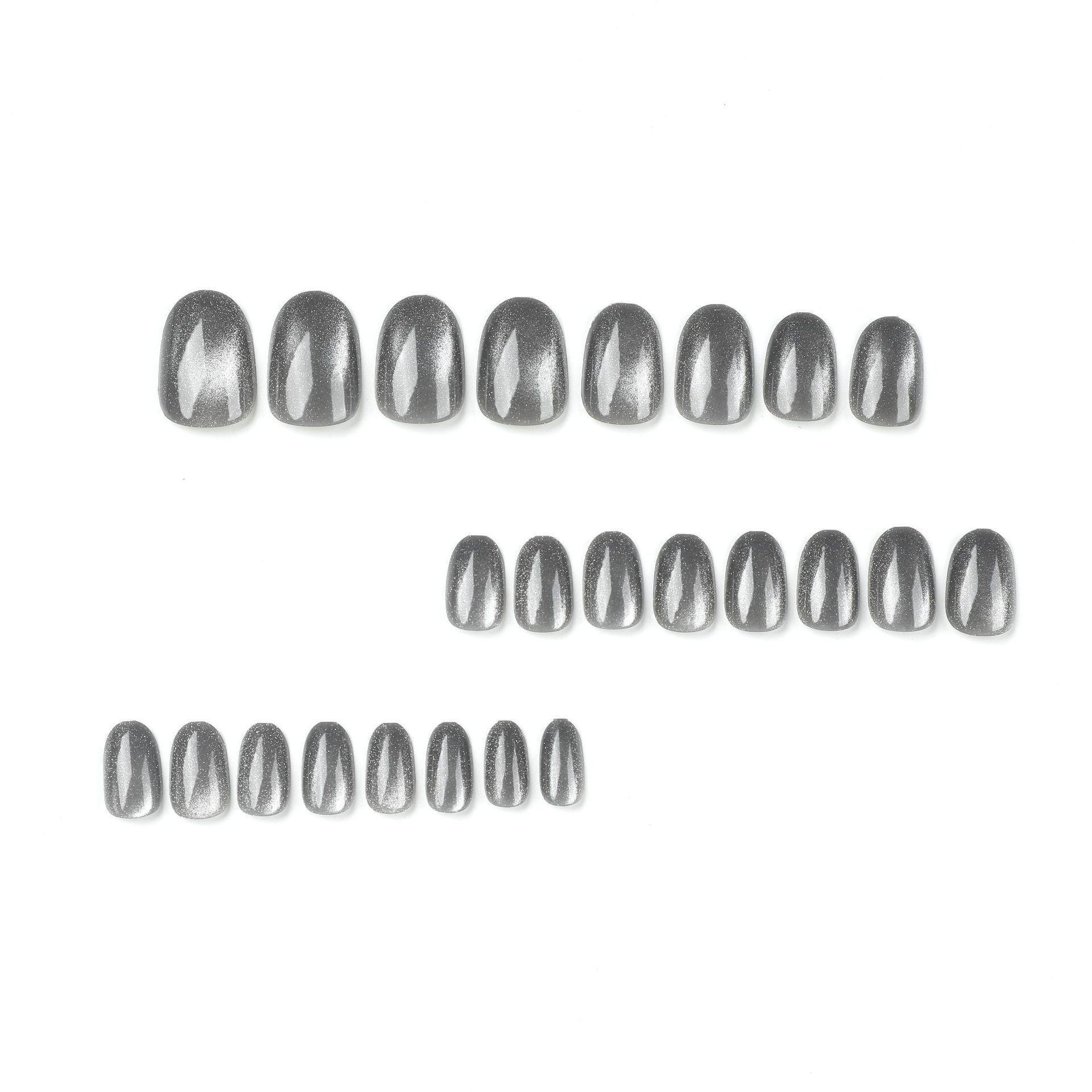 Cat Eye Press on Nails grey Coffin False Nails Artificial Fingernails Acrylic Nai l Supplies Fake Nails Wholesale Price