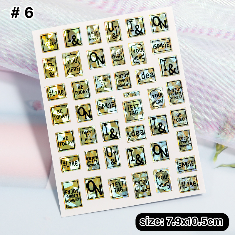 Manicure stickers English 3D retro hot selling stamping laser astringent nail decal letters DIY adhesive nail stickers