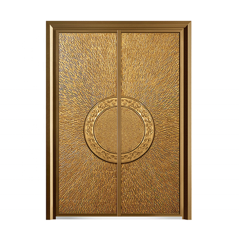 Golden Circular Ring Cast aluminum Metal Exterior Front Entry Double Doors for Villa OEM