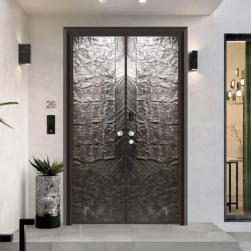 Retro Aluminium Cast Exterior Front Entrance Security Double doors for houses OEM