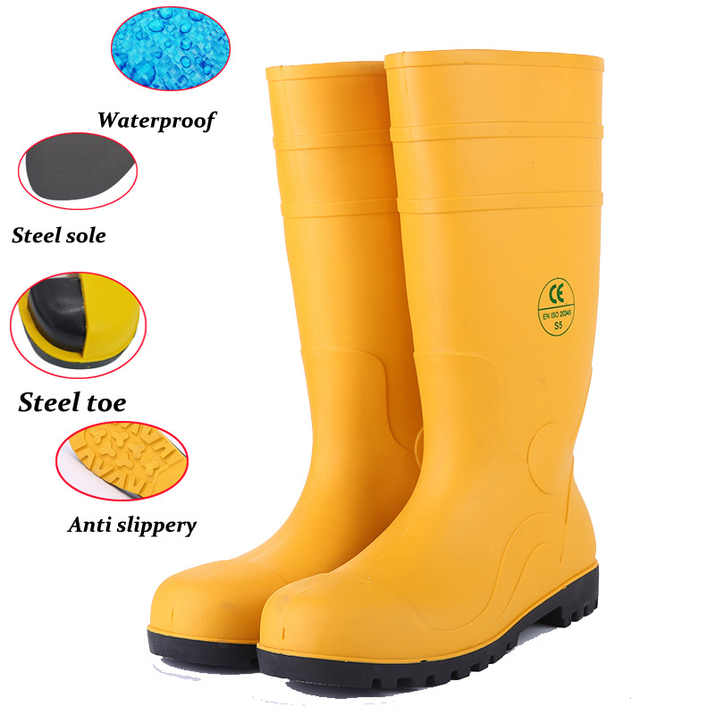 Quality Steel Toe And Sole Anti Slippery  Waterproof Rain Boots Man