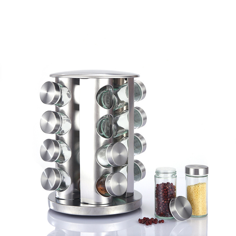 Custom kitchen Countertop 5 Tiers Metal Round Rotating Spice Rack for storage 12 Spice Jars