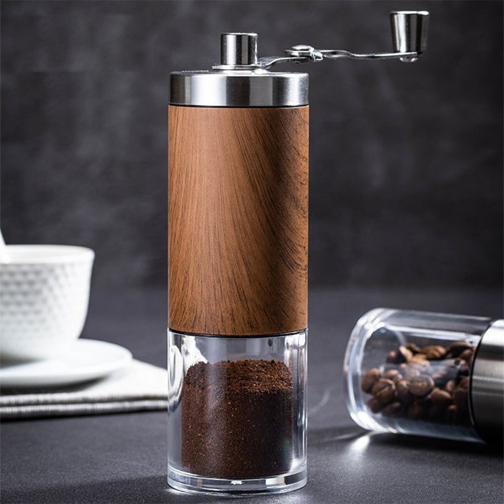 Professional Portable Detachable Wood Grain Hand Crank Coffee Grinder