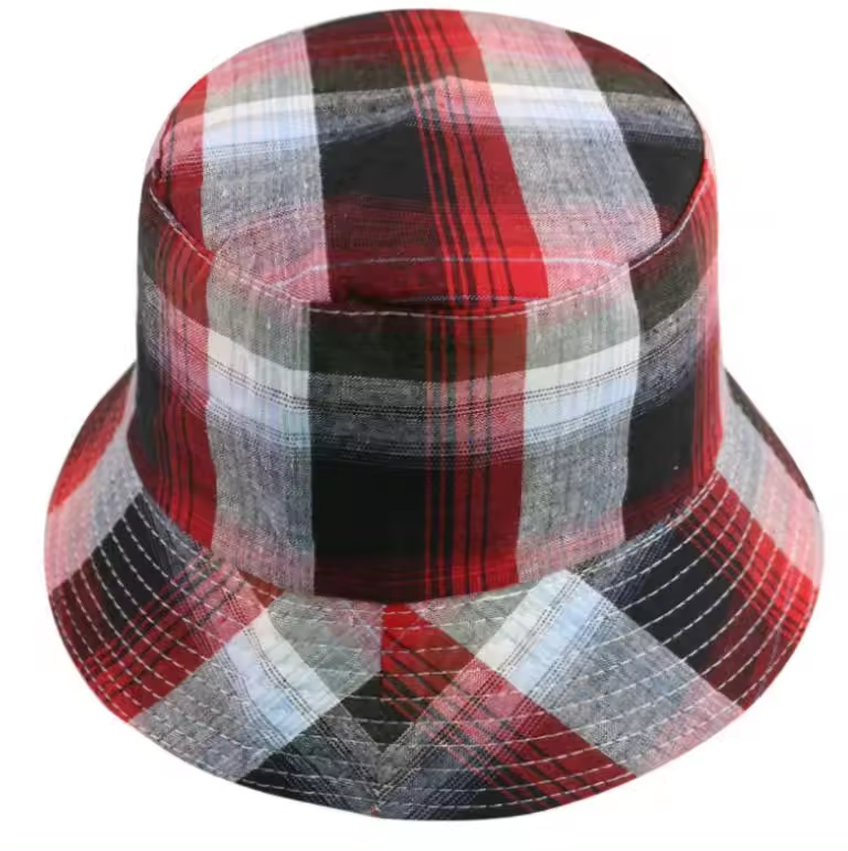 Custom Classic Check Bucket Hat Woman Plaid Fishing Caps Hat Retro Black White Plaid Check Bucket Hats