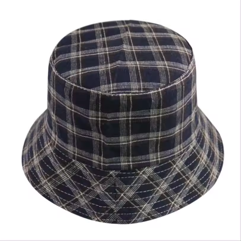 Custom Classic Check Bucket Hat Woman Plaid Fishing Caps Hat Retro Black White Plaid Check Bucket Hats