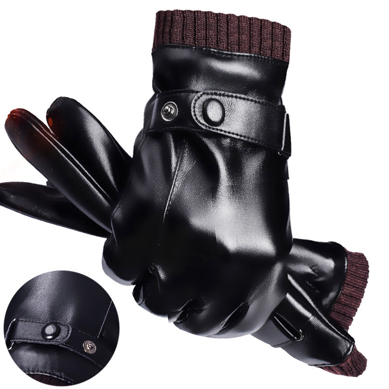 Winter PU Touch Screen Gloves Waterproof Thermal Gloves Cycling Outdoor Leather Gloves Mittens For Men Women