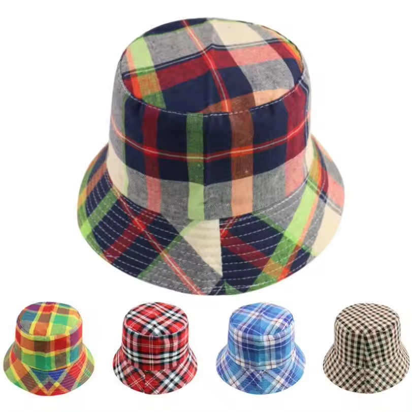 Custom Classic Check Bucket Hat Woman Plaid Fishing Caps Hat Retro Black White Plaid Check Bucket Hats