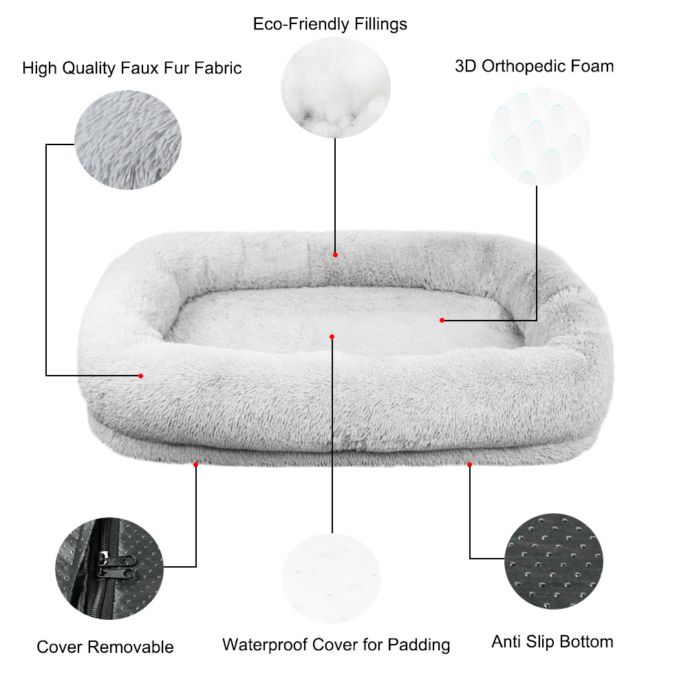 Jhome Pet Removable Cover Large Human Sized Dog Bed Waterproof 3D Orthopedic Memory Foam Giant Large Dog Bed for Person Adult