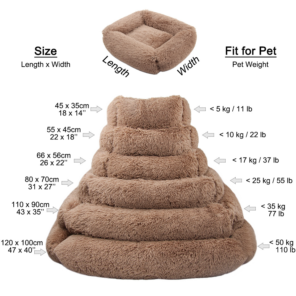 Jhome Pets Dropshipping Faux Fur Ultra Soft Rectangle Dog Bed Calming Fluffy Comfy Luxury Pet Bed Oblong Warm Washable Indoor