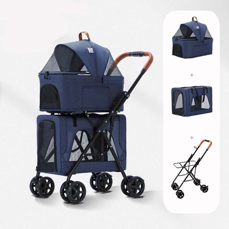 Newleader Chariot pour animaux de compagnie Portable Folding Double Detachable Pet Stroller For Outside.