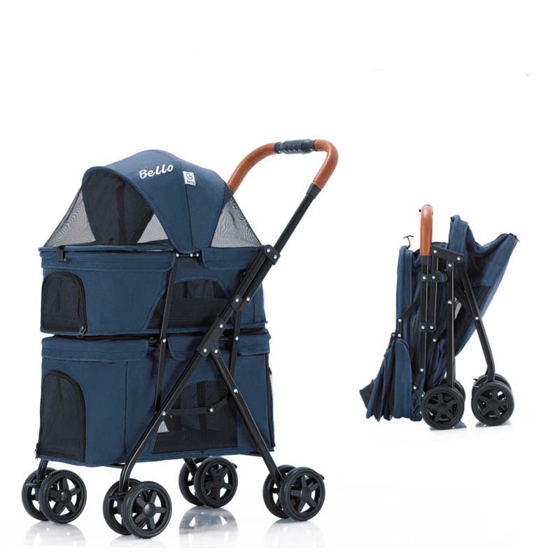 Newleader Chariot pour animaux de compagnie Portable Folding Double Detachable Pet Stroller For Outside.