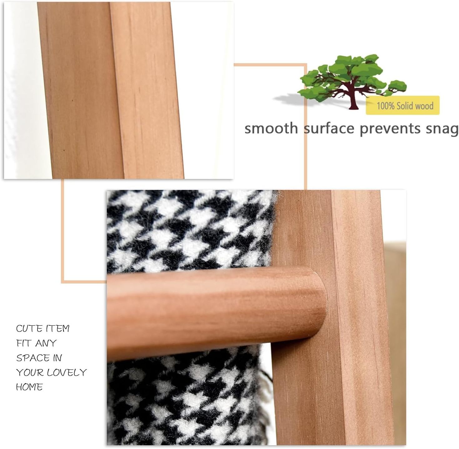 Wooden Brown Blanket Ladder Living Room Decorative Blanket Ladder Wall Leaning  Wood Towel Rack for Bathroom