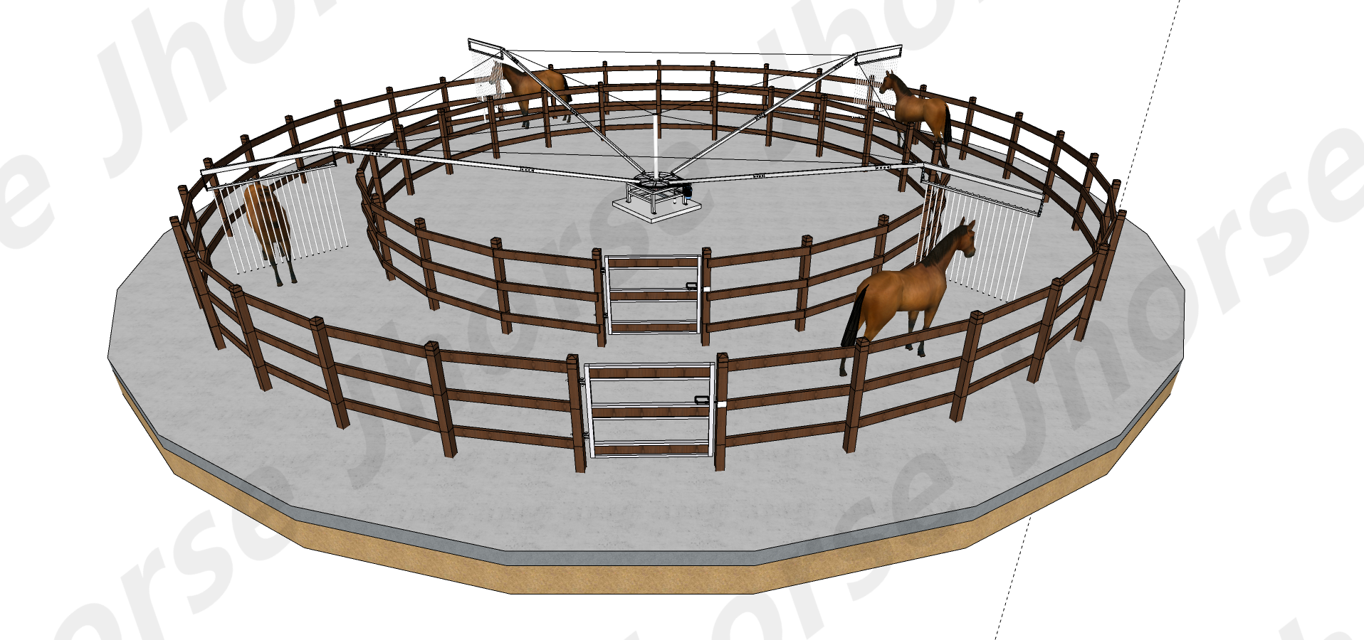 Custom Made Horse Walker with or without Roof 4 to 10 Horses Exerciser Simple Operation Training Aid Automated Training Machine