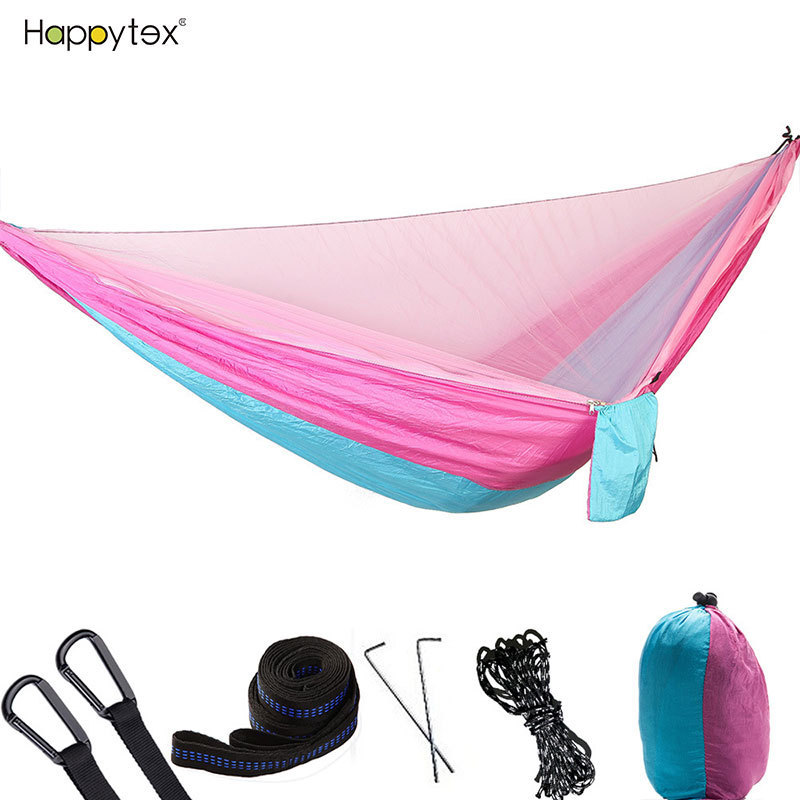 210T Nylon Lightweight Portable Travel Camping Hammock With Logo & Mosquito Net for Outdoor Hiking Backpacking Beach Adventure