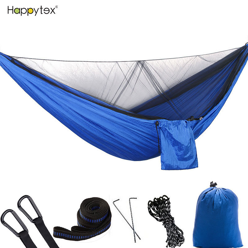 210T Nylon Lightweight Portable Travel Camping Hammock With Logo & Mosquito Net for Outdoor Hiking Backpacking Beach Adventure