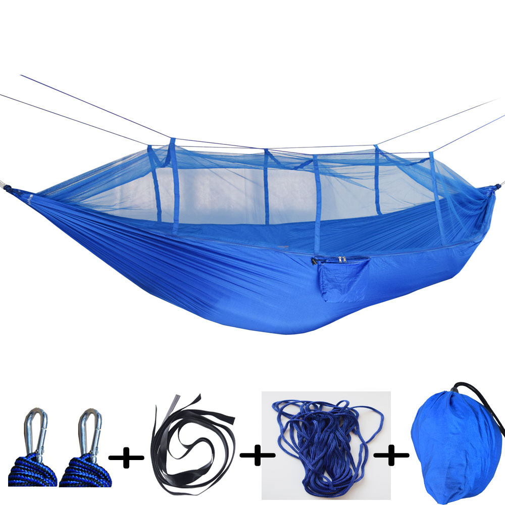 Hot Selling Two Person Nylon Portable Outdoor Folding Double Hanging Ultralight Royal Hammock With Mosquito Net For Travel