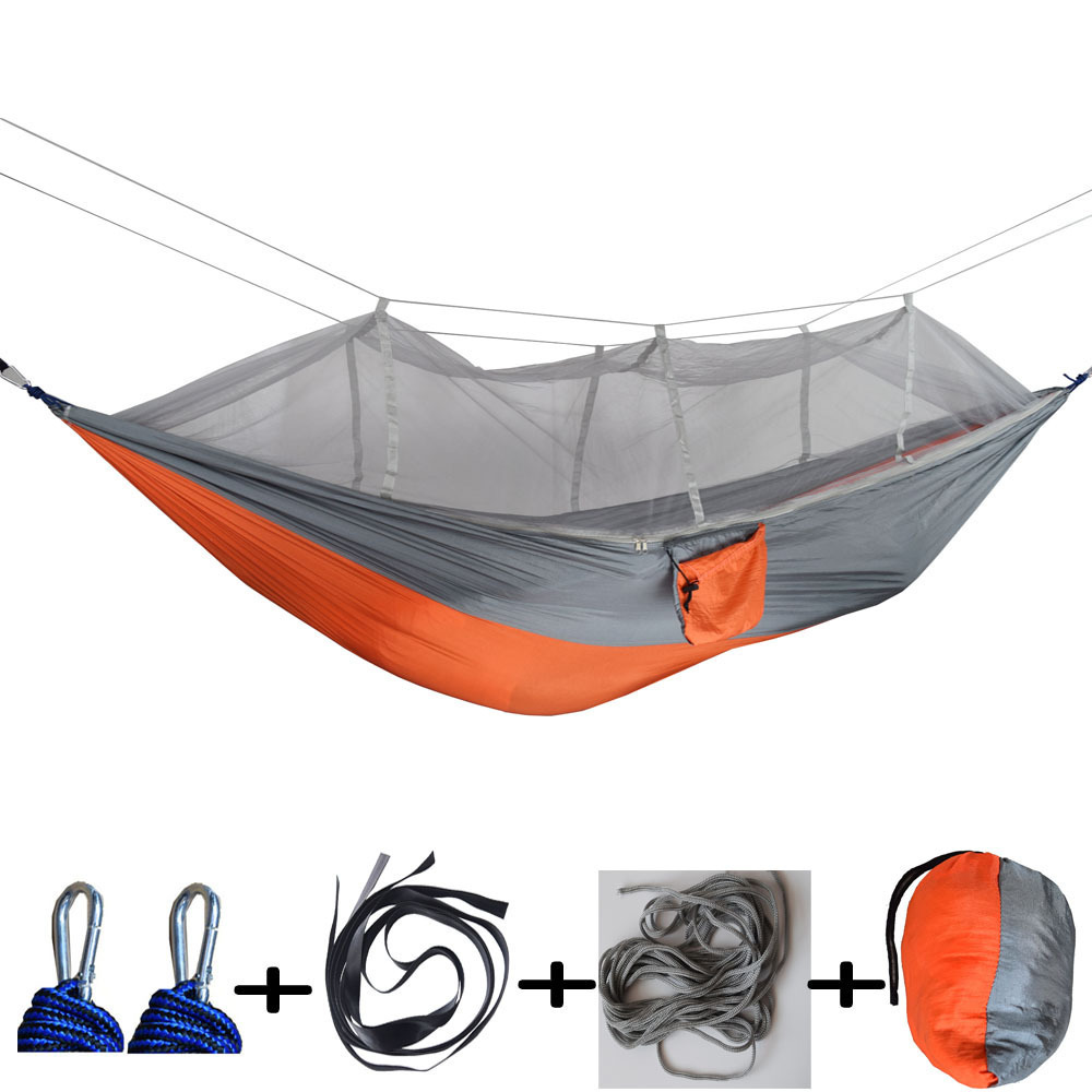 Hot Selling Two Person Nylon Portable Outdoor Folding Double Hanging Ultralight Royal Hammock With Mosquito Net For Travel