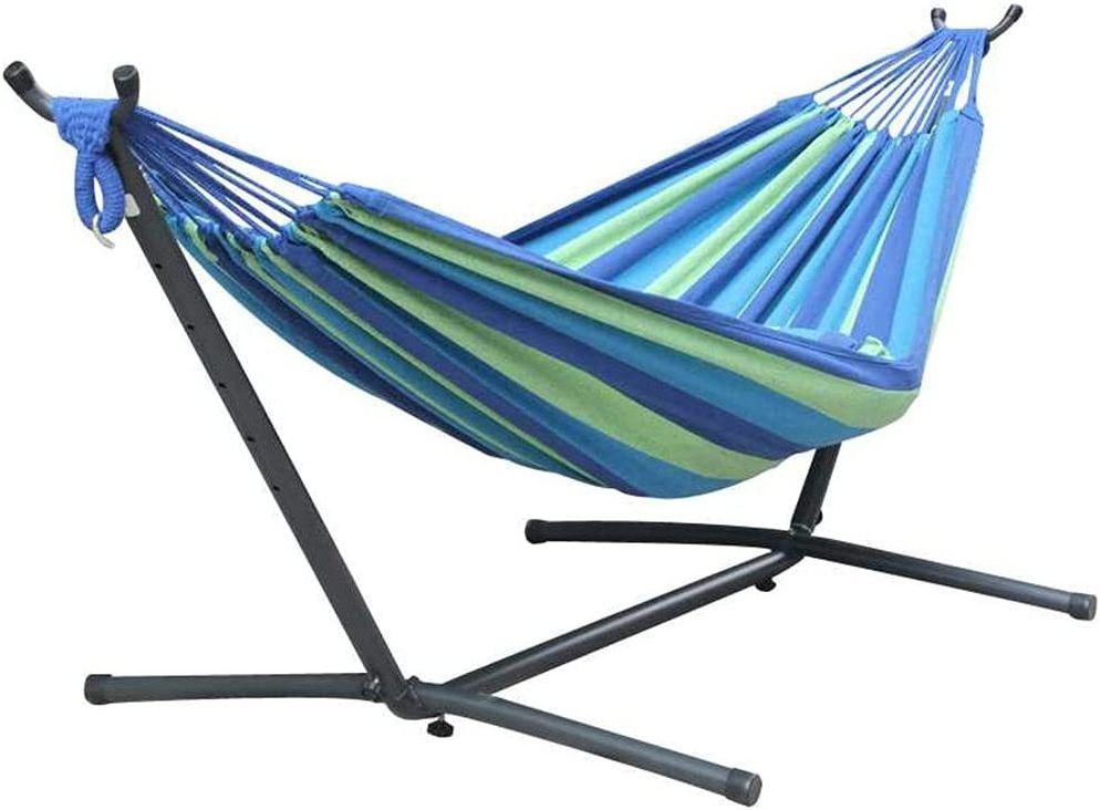 Camping Travel Indoor Outdoor 2 Persons Capacity Double Hammock With Stand Included Carrying Bag Perfect for Yard Balcony