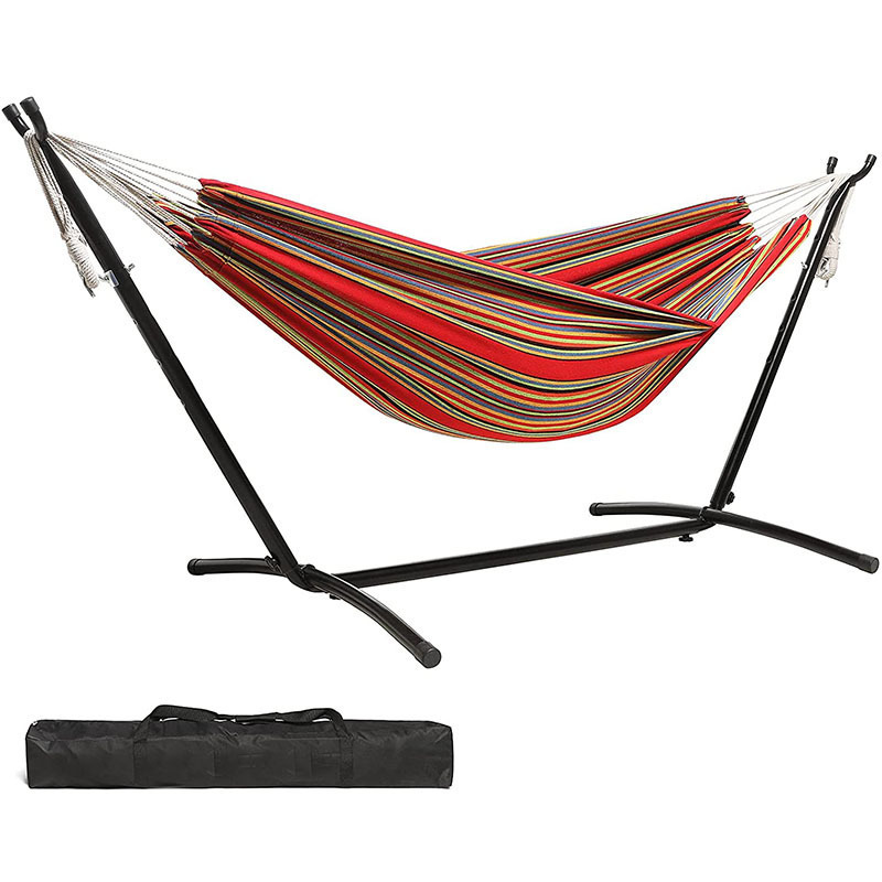 Camping Travel Indoor Outdoor 2 Persons Capacity Double Hammock With Stand Included Carrying Bag Perfect for Yard Balcony