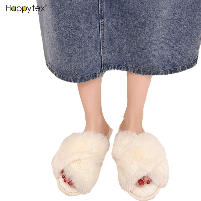 High Quality Hot Sale Real Fox Slippers Fluffyfaux Fur Slides Warm Cross Strap Sponge Bob Fluffy Slippers Outdoor House Shoes