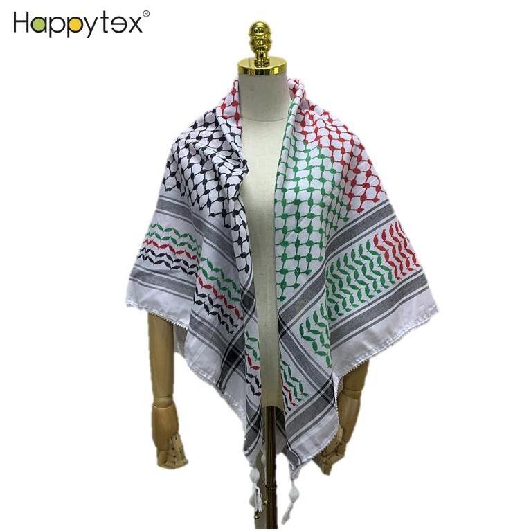 Whosale hot sale unisex palestinian kufiya flag scarves square arafat hatta 100% cotton shemagh keffiyeh arab scarf for women