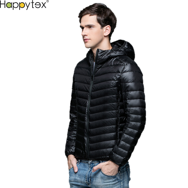 Custom Black Coats Soft Waterproof Light Weight Plus Size Men Puffer Jacket Goose Down Winter Packable With Hood Outdoor