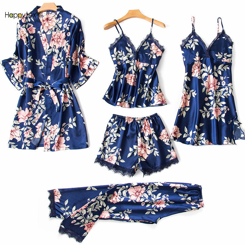 Wholesale High Quality Custom Pyjamas Set Ladies Satin Silk Sleepwear Pajamas Set For Women Robe Fille