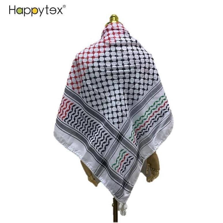 Whosale hot sale unisex palestinian kufiya flag scarves square arafat hatta 100% cotton shemagh keffiyeh arab scarf for women