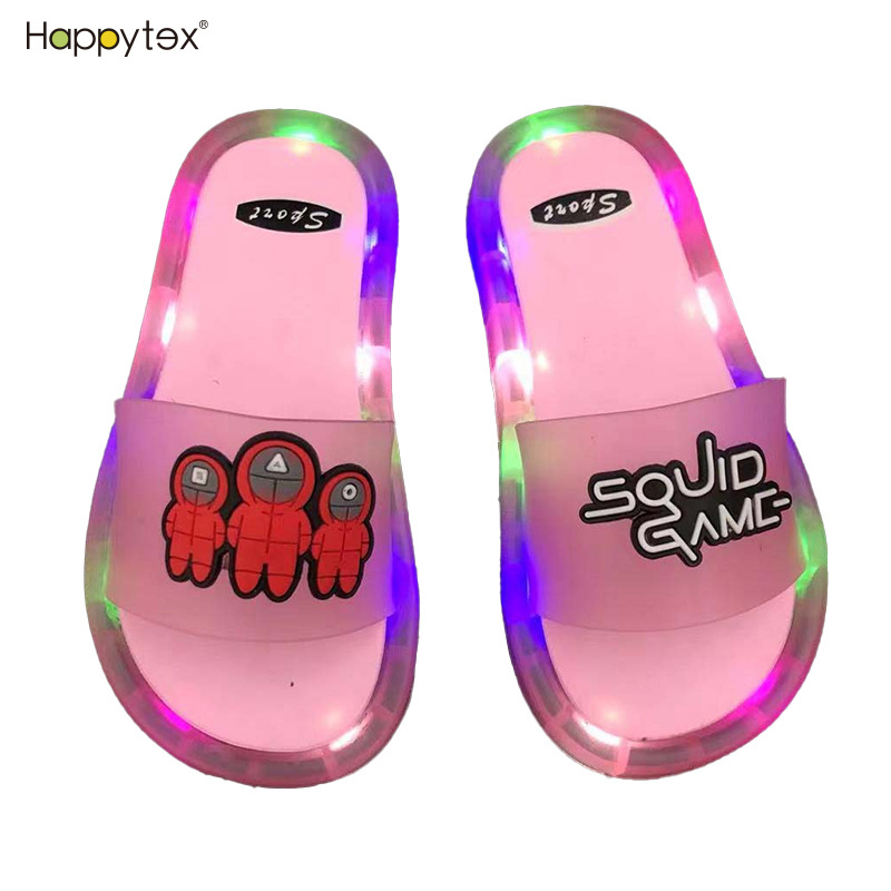 Latest Summer Kids Slides Cool Boys and Girls LED Lights Slippers Smile Face Open Toe Design PVC Children Sandals for Beach