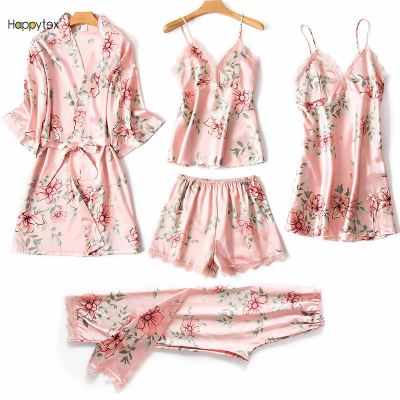 Wholesale High Quality Custom Pyjamas Set Ladies Satin Silk Sleepwear Pajamas Set For Women Robe Fille