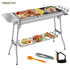 Folding Charcoal Barbecue Grill Stainless Steel BBQ Grill With Grill Cleaning Brush Portable Outdoor Patio Suitable For Family