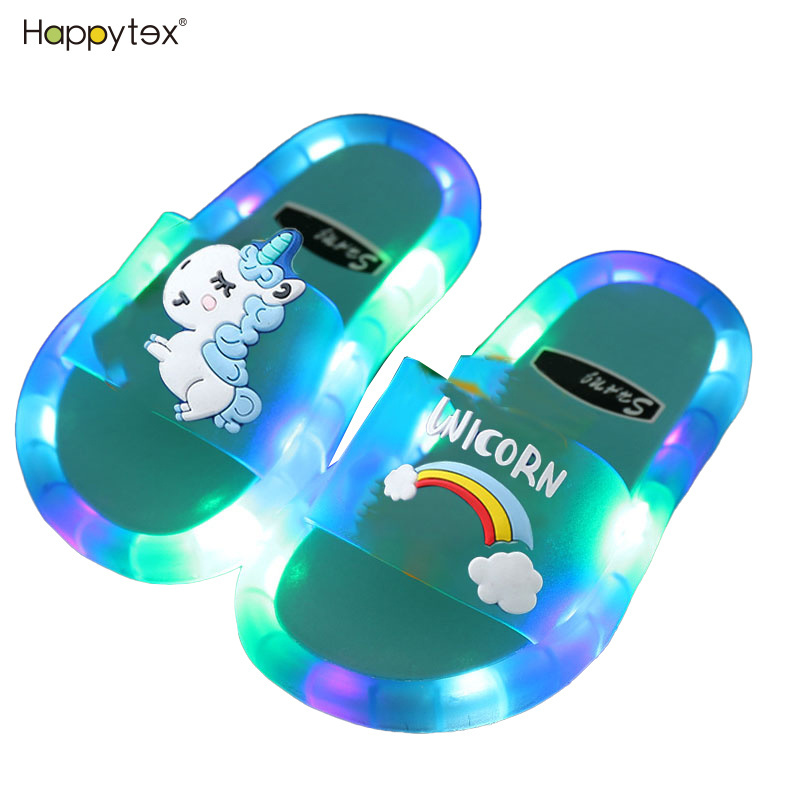 Latest Summer Kids Slides Cool Boys and Girls LED Lights Slippers Smile Face Open Toe Design PVC Children Sandals for Beach