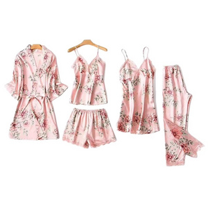 Wholesale High Quality Custom Pyjamas Set Ladies Satin Silk Sleepwear Pajamas Set For Women Robe Fille