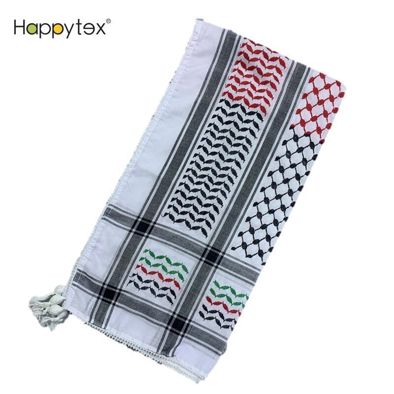 Whosale hot sale unisex palestinian kufiya flag scarves square arafat hatta 100% cotton shemagh keffiyeh arab scarf for women