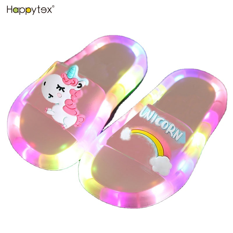 Latest Summer Kids Slides Cool Boys and Girls LED Lights Slippers Smile Face Open Toe Design PVC Children Sandals for Beach