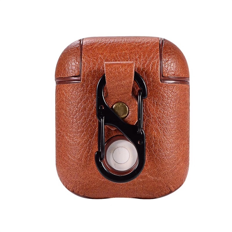 Luxury lechee leather case for Apple airpods 1/2 generation earphone cover accessory with keychain