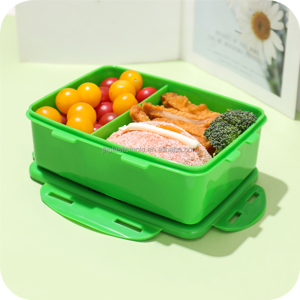 Custom print Leakproof Rectangle 2 divide Plastic lunch box with 4 side lock 1000ml