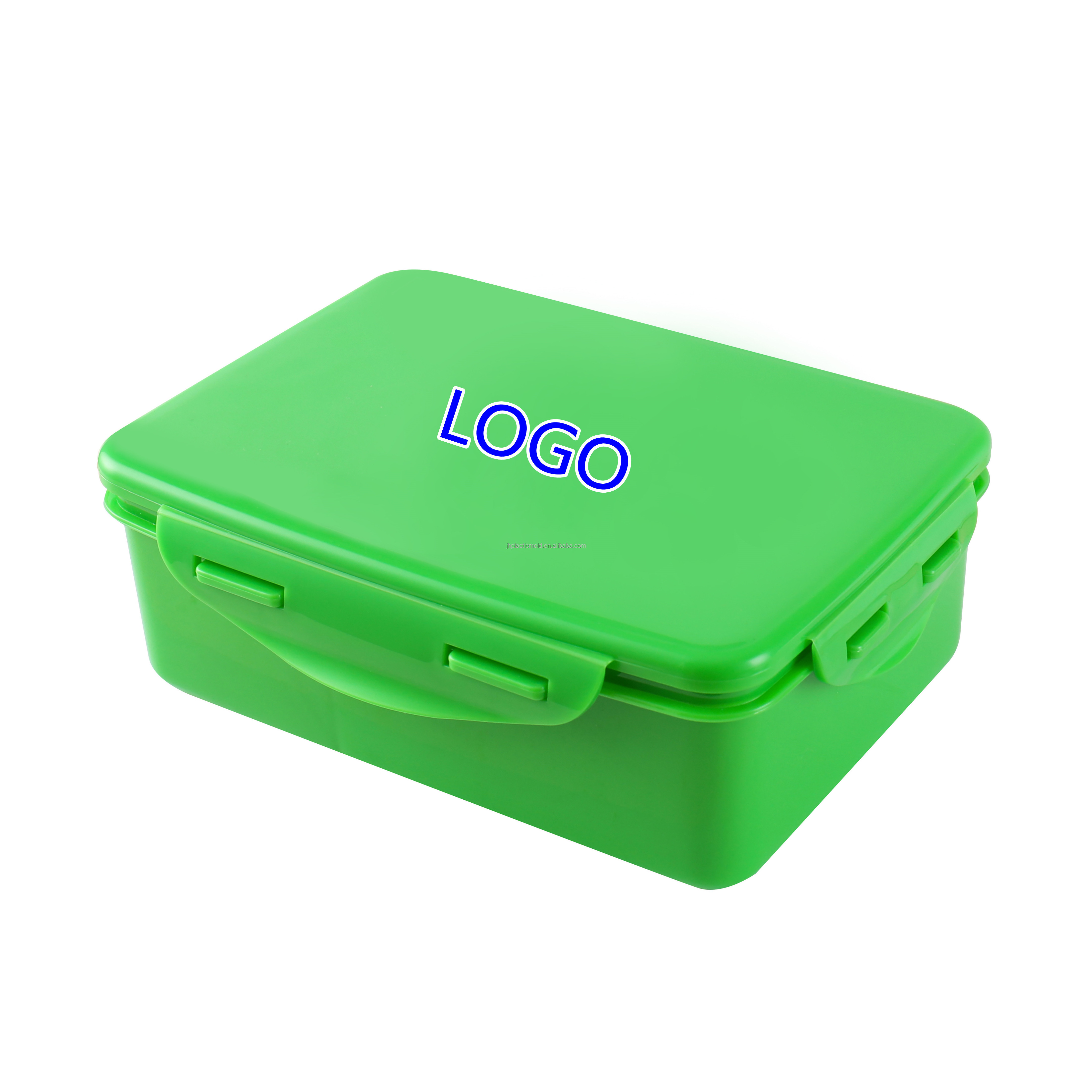 Custom print Leakproof Rectangle 2 divide Plastic lunch box with 4 side lock 1000ml