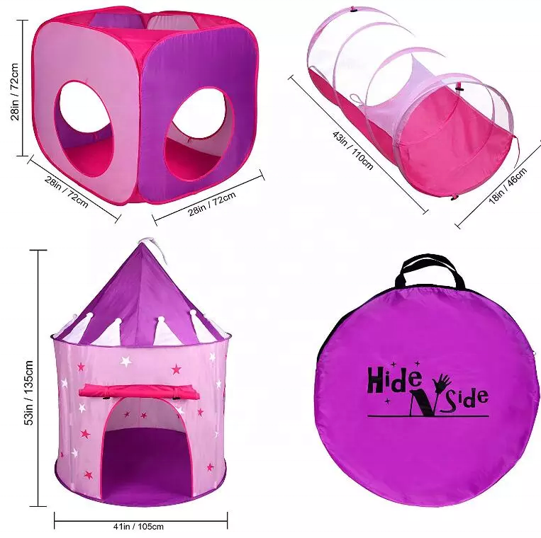 Princess Tent with Tunnel for Girls Play Tent Castle w Glow in the Dark Stars