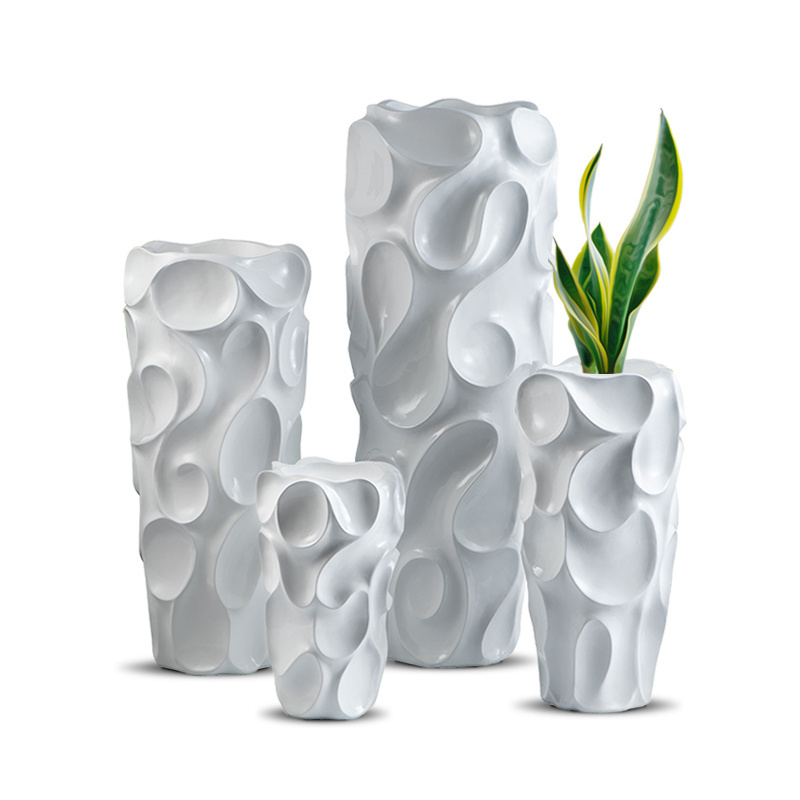 70/90/120cm Fiberglass Planter Factory Wholesale Tall Floor Vases for Home Decor White Large Cylinder Floor Vase