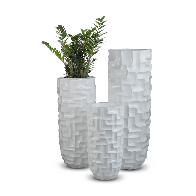 70/90/120cm Fiberglass Planter Factory Wholesale Tall Floor Vases for Home Decor White Large Cylinder Floor Vase