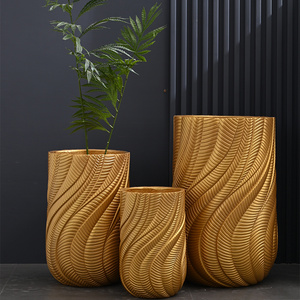 56cm Tall Gold Planter Factory Wholesale Indoor Pots for Plants Luxury Fiber Clay Flower Pots Planters Home Decoration