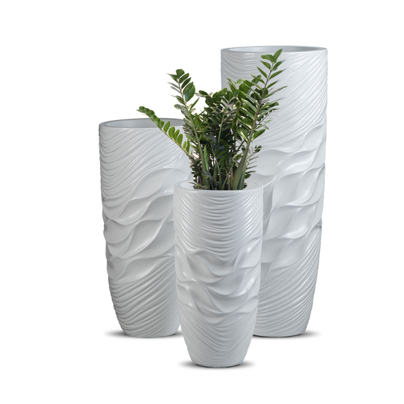 70/90/120cm Fiberglass Planter Factory Wholesale Tall Floor Vases for Home Decor White Large Cylinder Floor Vase